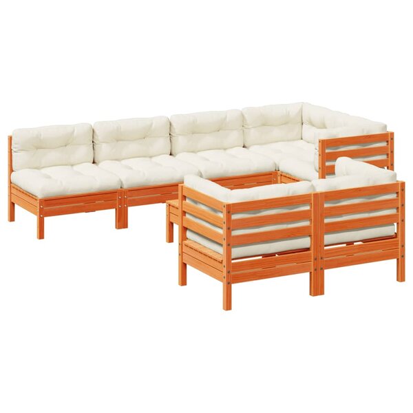 vidaXL Salon de jardin 8 Pièces avec coussins marron cire bois pin massif