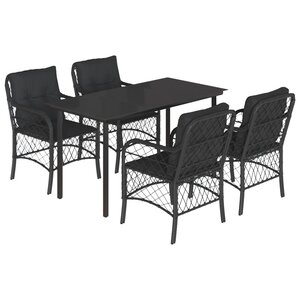vidaXL Ensemble à manger de jardin coussins 5Pièces Noir Résine tressée