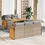 vidaXL Salon de jardin 6 Pièces avec coussins beige résine tressée acacia