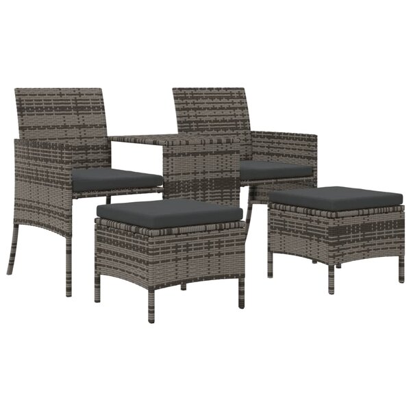 vidaXL Canapé de jardin 2 places avec table et tabourets gris rotin