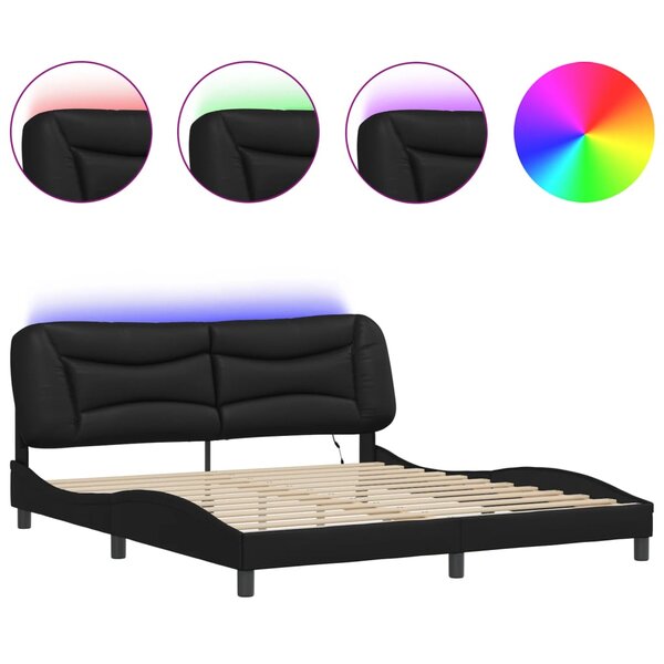 vidaXL Cadre de lit avec lumières LED noir 180x200 cm similicuir