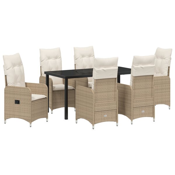vidaXL Set de Dîner de Jardin 7 Pièces avec Coussins Beige Poly Rattan