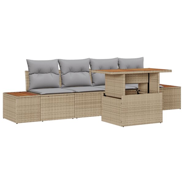 vidaXL Ensemble de salle à manger de jardin 5 pièces avec coussins en poly rotin beige et acacia