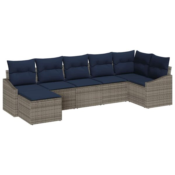 vidaXL Ensemble de canapé de jardin 7 Pièces Gris et marine polyrotin