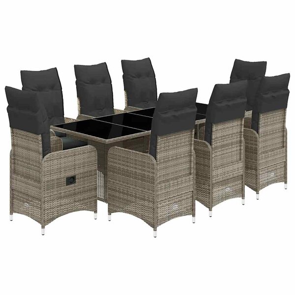 vidaXL Ensemble de bistro de jardin 9 Pièces coussins gris poly rotin