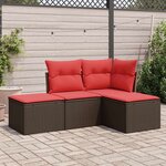 vidaXL Salon de jardin 4 Pièces avec coussins marron résine tressée