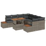 Ensemble de Canapé de Jardin de 9 Pièces avec Coussins Gris en Poly Rattan