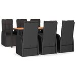 vidaXL Ensemble à manger de jardin 7 Pièces Noir Poly rotin et acacia