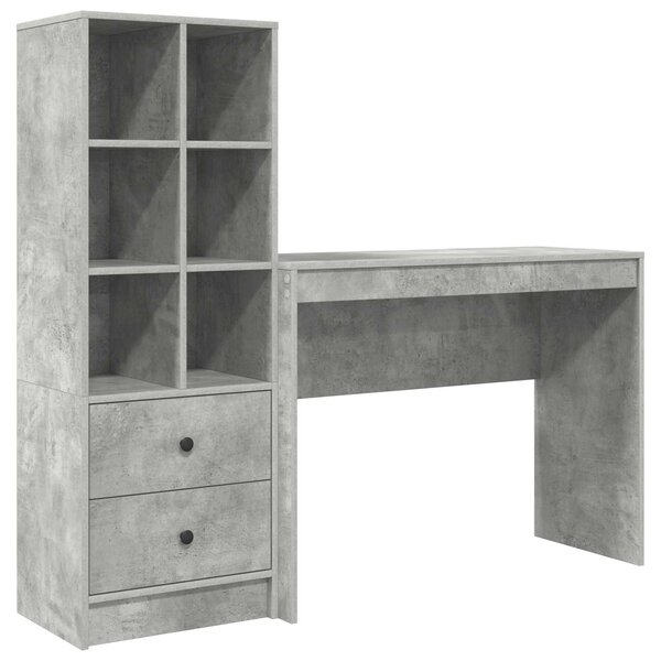 vidaXL Bureau avec tiroir avec étagère avec stockage 2 Pièces Gris béton