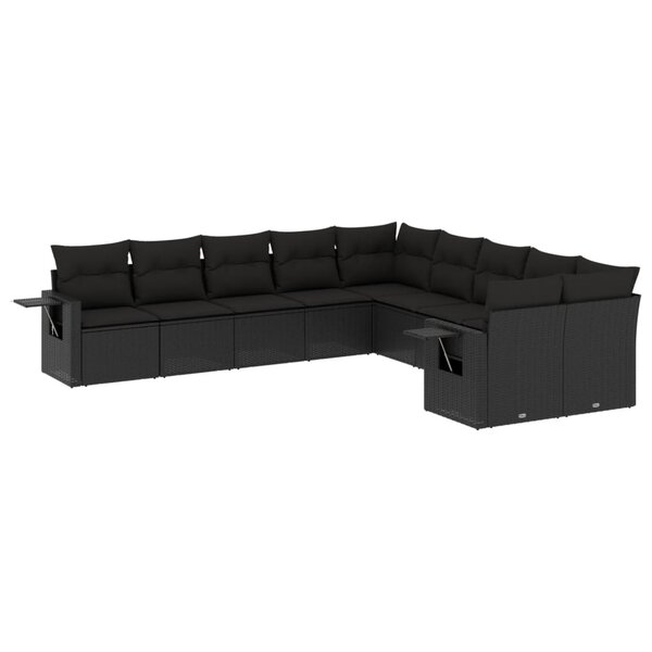 vidaXL Salon de jardin 10 Pièces avec coussins noir résine tressée