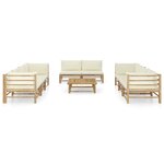 vidaXL Salon de jardin 9 Pièces avec coussins blanc crème bambou
