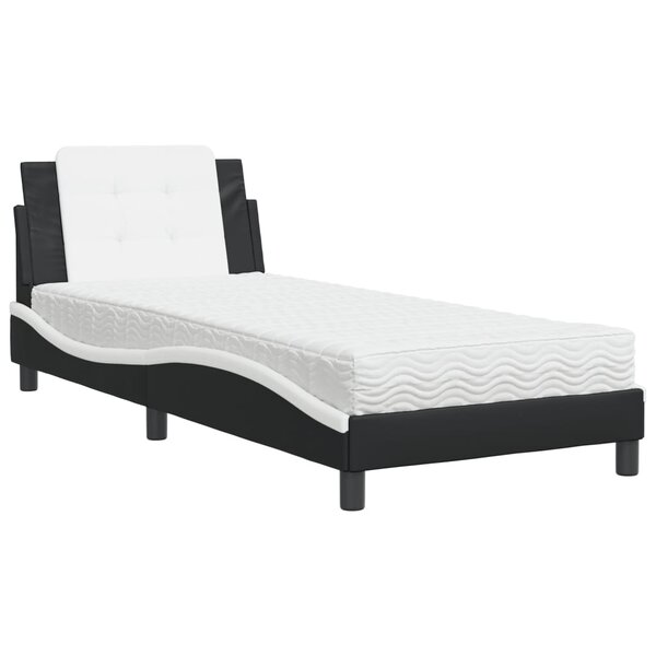vidaXL Lit avec matelas noir et blanc 90x200 cm similicuir
