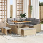Ensemble de canapés de jardin 8 pièces avec coussins beige poly rattan acacia