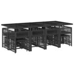 vidaXL Ensemble à manger de jardin 13 Pièces coussins noir résine tressée