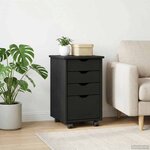 vidaXL Cabinet roulant avec roue Noir 34 x 39 x 56 cm Pin massif