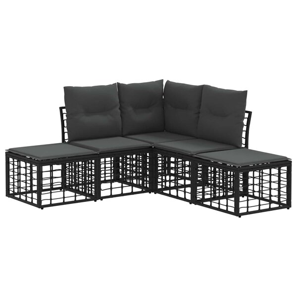 vidaXL Ensemble de canapés d'extérieur Noir Polyester