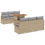 Ensemble de Canapé de Jardin 7 Pièces avec Coussins Beige en Rattan Synthétique Acacia