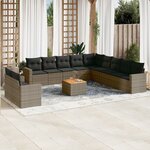 vidaXL Salon de jardin avec coussins 12 Pièces gris résine tressée