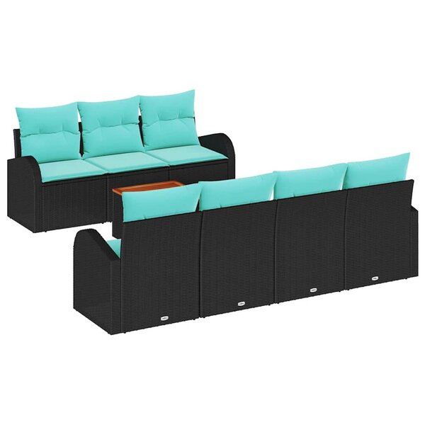 vidaXL Ensemble de canapé de jardin 8 Pièces Noir et turquoise polyrotin