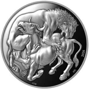 Pièce de monnaie en Argent 25 Dollars g 62.2 (2 oz) Millésime 2026 LION VS BULL (PRÉCOMMANDE)