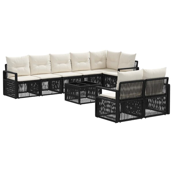 vidaXL Ensemble de canapé de jardin 9 Pièces Noir polyrotin