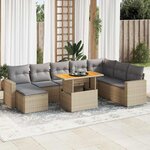 vidaXL Salon de jardin avec coussins 9 Pièces beige résine tressée