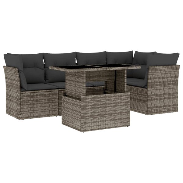 vidaXL Salon de jardin 6 Pièces avec coussins gris résine tressée