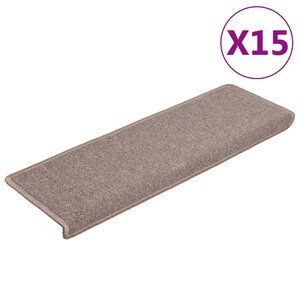vidaXL Tapis d'escalier 15 pièces 65 x 21 x 4 cm Marron clair Bord rectangulaire