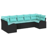 vidaXL Ensemble de canapé de jardin 7 Pièces Noir et turquoise polyrotin