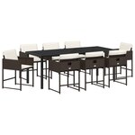 vidaXL Ensemble de Salle à Manger de Jardin 9 Pièces avec Coussins Marron Poly Rattan