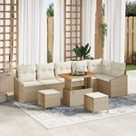 Ensemble de canapés de jardin vidaXL 9 pièces avec coussins beige Poly Rattan Acacia