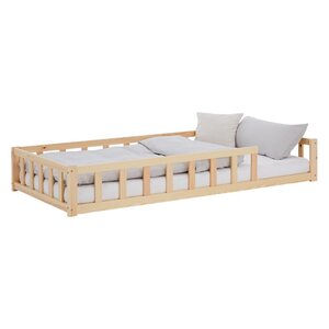 Lit Montessori 90x200 cm en bois naturel avec matelas et barrières