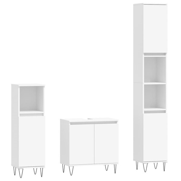 vidaXL Ensemble d'armoires salle de bain 3 Pièces blanc bois d'ingénierie