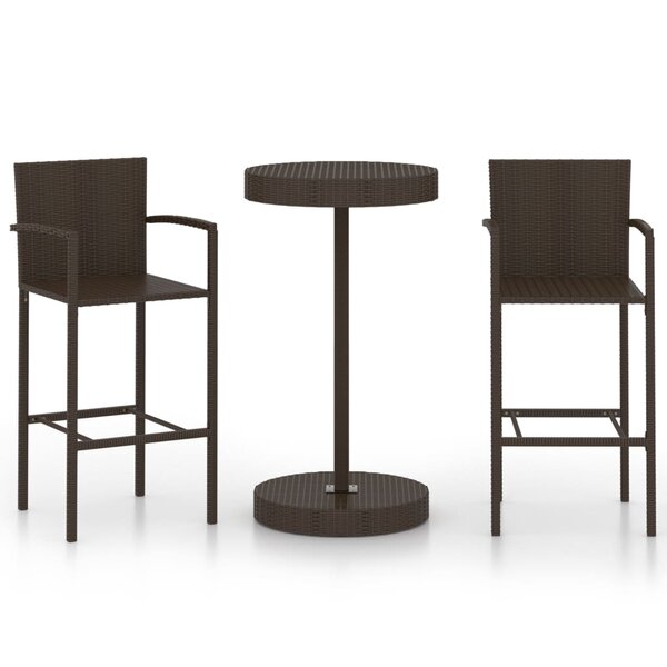 vidaXL Ensemble de bar de jardin 3 Pièces Résine tressée Marron