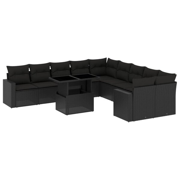 vidaXL Salon de jardin 11 Pièces avec coussins noir résine tressée