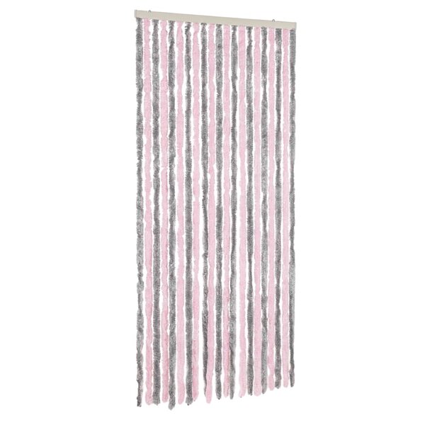 vidaXL Rideau anti-mouches gris argenté et rose 56x200 cm chenille