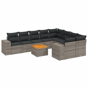 vidaXL Salon de jardin avec coussins 10 Pièces gris résine tressée