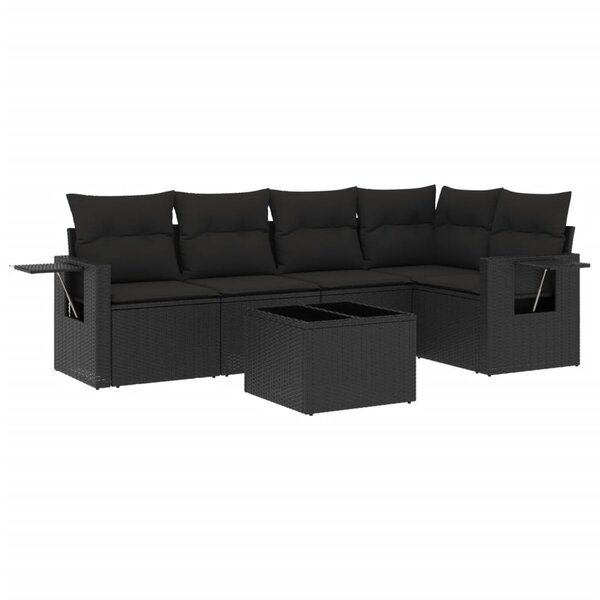 vidaXL Salon de jardin 6 Pièces avec coussins noir résine tressée