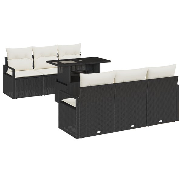 Set de canapé de jardin vidaXL 7 pièces avec coussins noir rattan poly