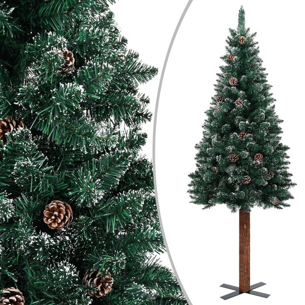 vidaXL Sapin de Noël mince bois véritable et neige blanche vert 150 cm