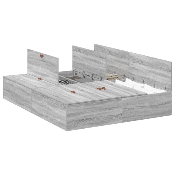 vidaXL Cadre de lit avec rangement Gris Sonoma 150 x 200 cm