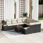 vidaXL Ensemble de canapé de jardin 9 pièces avec coussins noir poly rattan acacia
