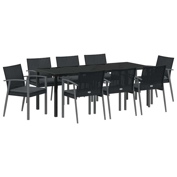 vidaXL Ensemble de salle à manger pour jardin 9 Pièces Noir et gris