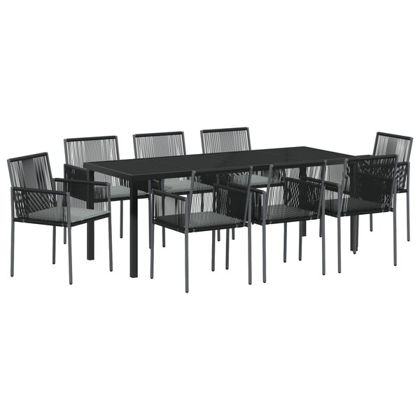 vidaXL Ensemble de salle à manger de jardin de 9 pièces avec coussins en poly rattan noir