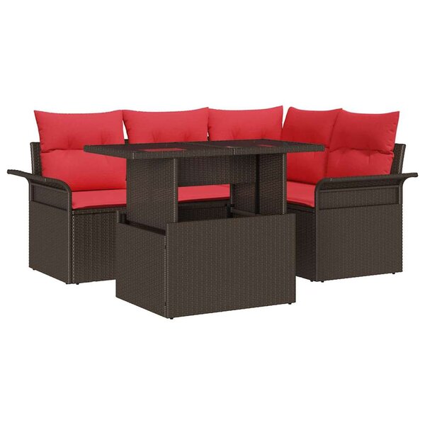 vidaXL Ensemble de canapé de jardin 5 Pièces Marron Poly rotin