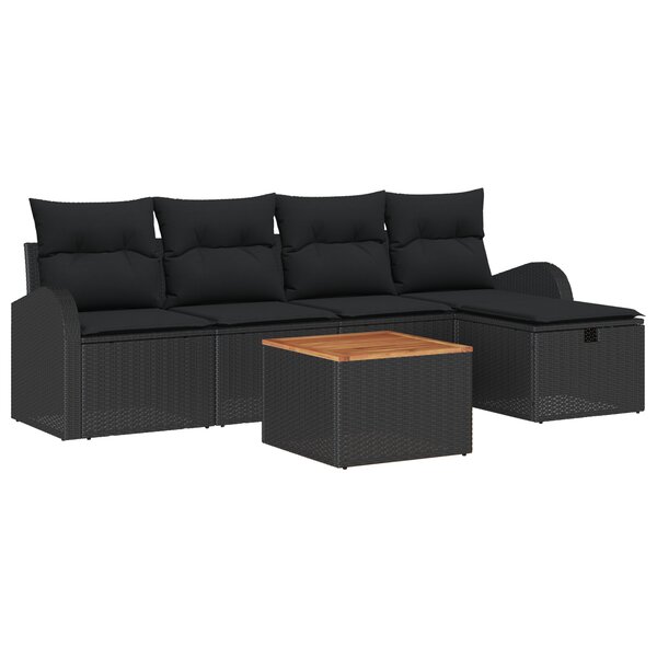 vidaXL Ensemble de canapé de jardin de 6 pièces avec coussins en poly rattan noir