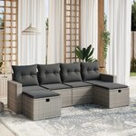 vidaXL Salon de jardin 6 Pièces avec coussins gris résine tressée