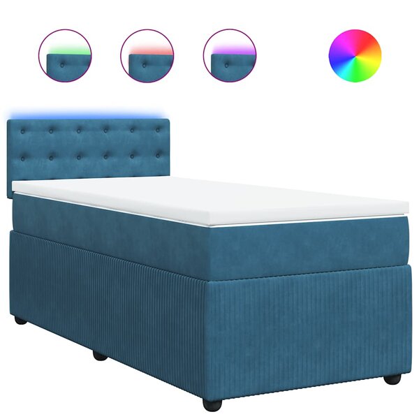vidaXL Sommier à lattes de lit avec matelas bleu 90x200 cm velours