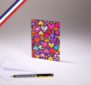 Carte simple pop c'art créée et imprimée en france sur papier certifié pefc - cœurs
