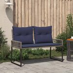 vidaXL Banc extérieur avec coussin 4 Pièces Gris et bleu marine polyrotin